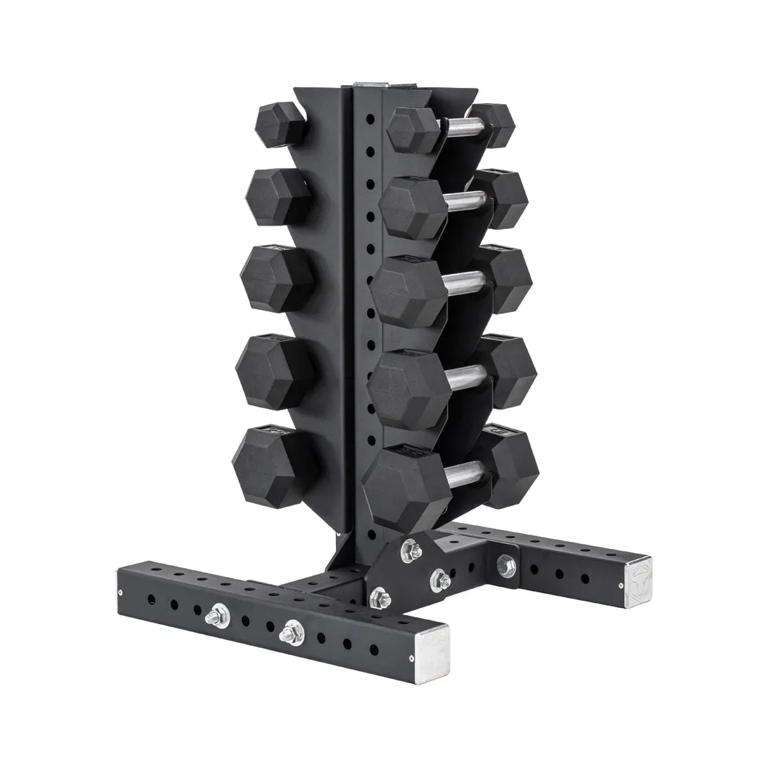 5-25 LB Rubber Hex Dumbbell Set with Vertical Storage Rack (5 Pairs) N3