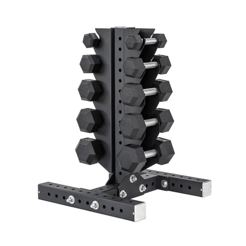 5-25 LB Rubber Hex Dumbbell Set with Vertical Storage Rack (5 Pairs) N3