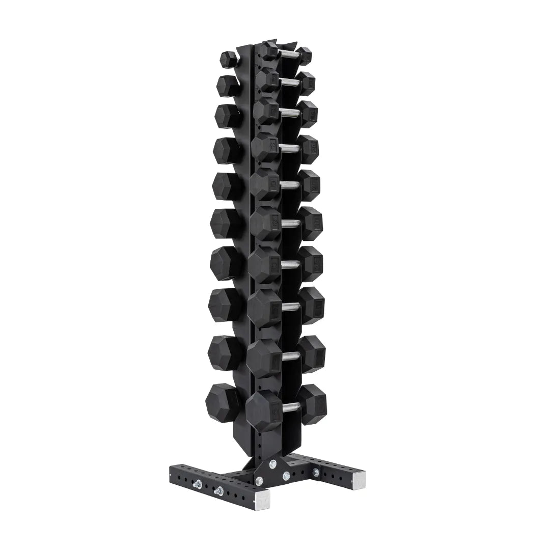 5-50 LB Rubber Hex Dumbbell Set with Vertical Storage Rack (10 Pairs) P7