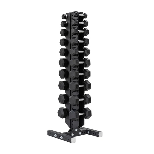 5-50 LB Rubber Hex Dumbbell Set with Vertical Storage Rack (10 Pairs) P7